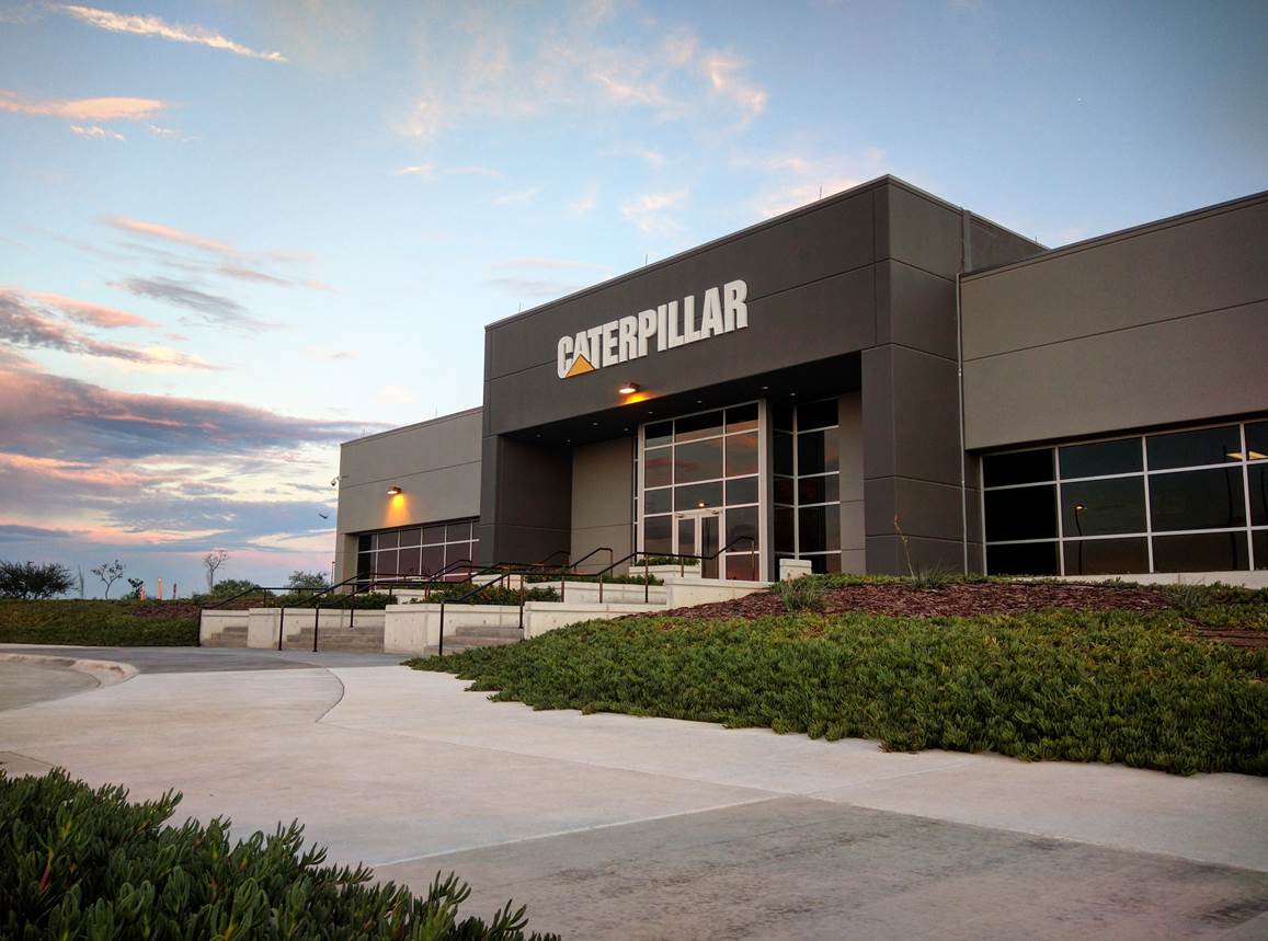 Eye level shot of Caterpillar facility entrance