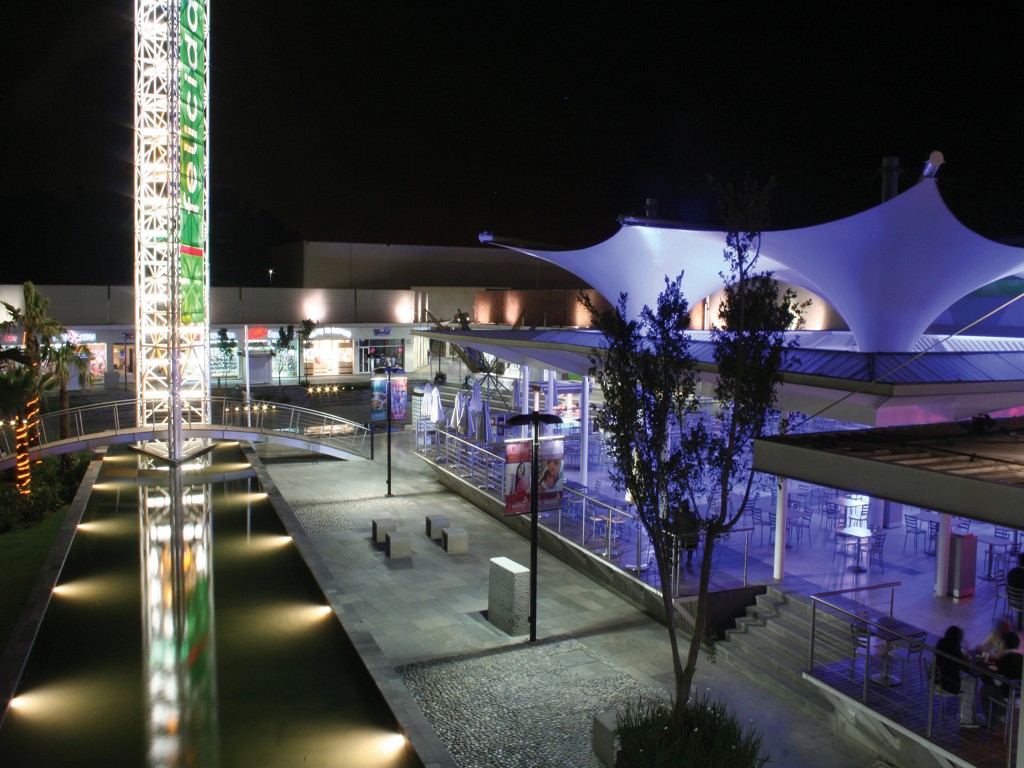 Night view of El Cortijo shopping mal in Itztapaluca, Mexico.