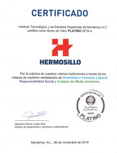 Certificado Socio de Valor Platino de Hermosillo