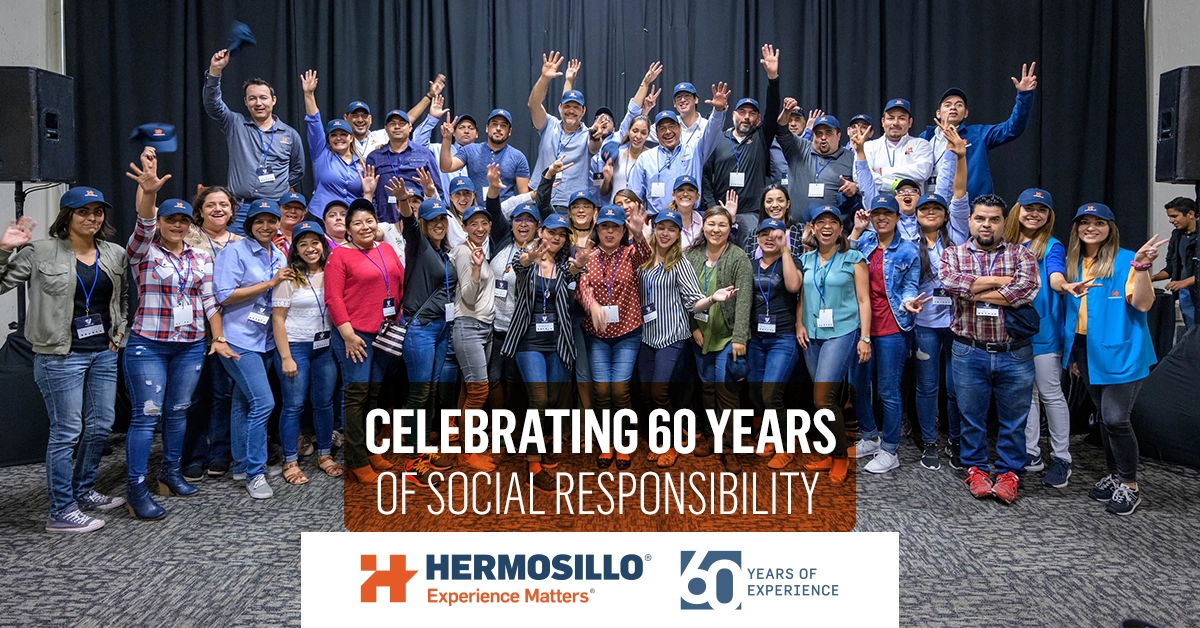 Cover blog with members of Hermosillo celebrating 60 years of social responsibility